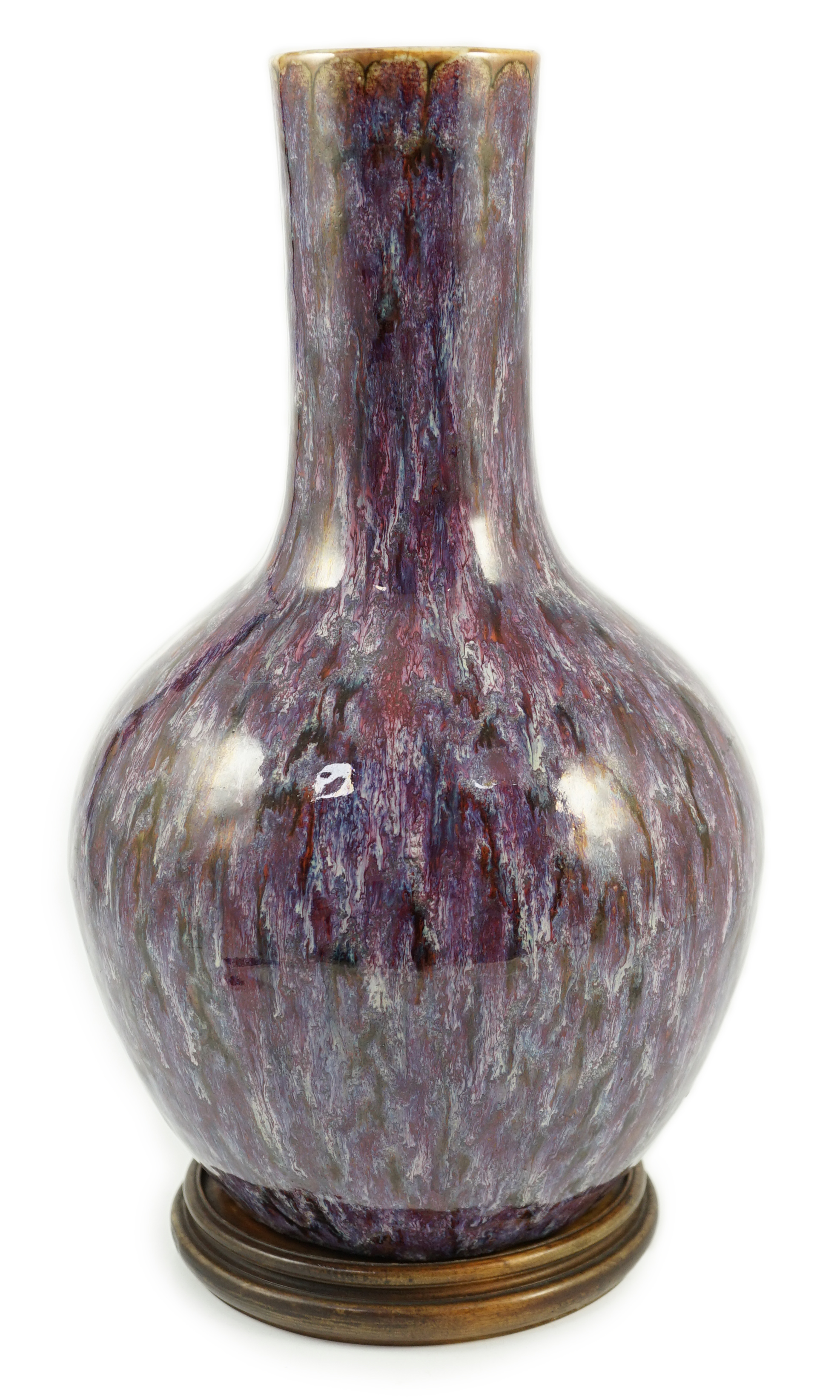 A large Chinese flambé-glazed bottle vase, tianqiuping, 18th/19th century, star crack to base